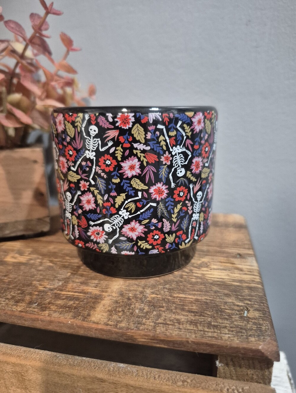 Day of the Dead Skeleton Floral Planter Pot 3”